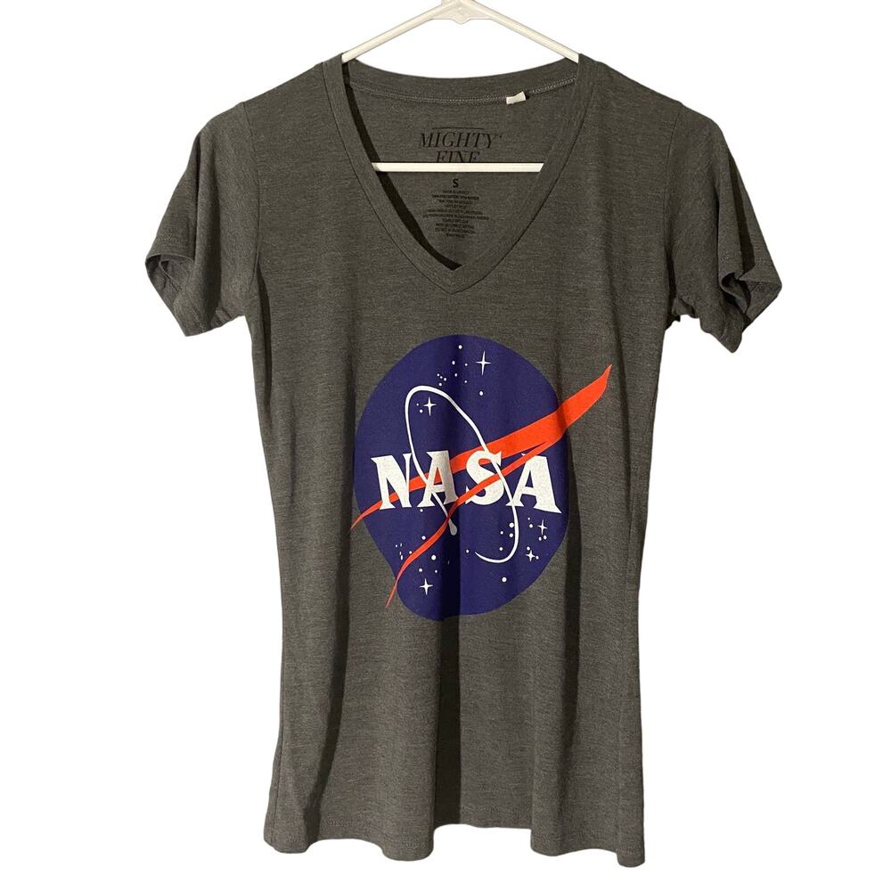 Mighty Fine Gray NASA Graphic Short Sleeve Lightweight Casual T-Shirt Women Sz S